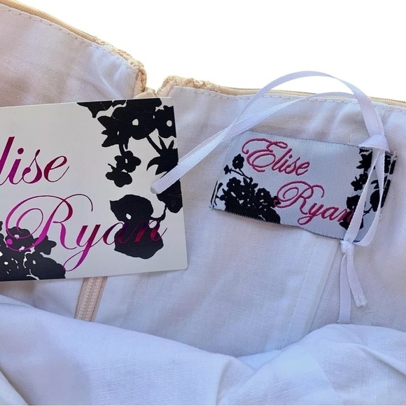 Elise Ryan Lace Embroidered Peplum Cocktail Dress Peach Beige Size UK 6 US 2 - Picture 6 of 8